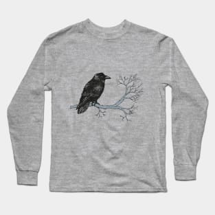 Raven pen drawing Long Sleeve T-Shirt